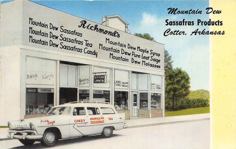 Cotter AR Sassafras Mountain Dew Products Tea Candy etc. Delivery Car Postcard