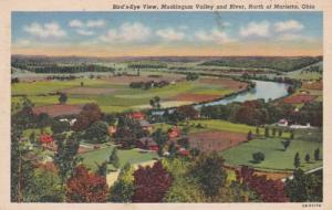 Ohio Marietta Birds Eye View Muskingum Valley and River 1956 Curteich