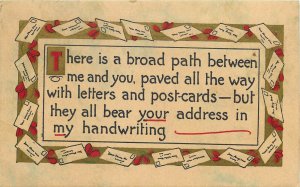 1912 Everett Studios Arts & Crafts Style Postcard Letter Motif Red & Gold Border