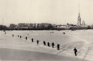 Snow Walkers At Leningrad Cathedral Russia RPC Vintage Postcard