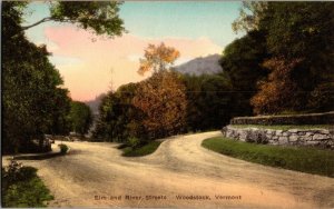 Elm and River Streets, Woodstock VT Hand Colored Vintage Postcard F80