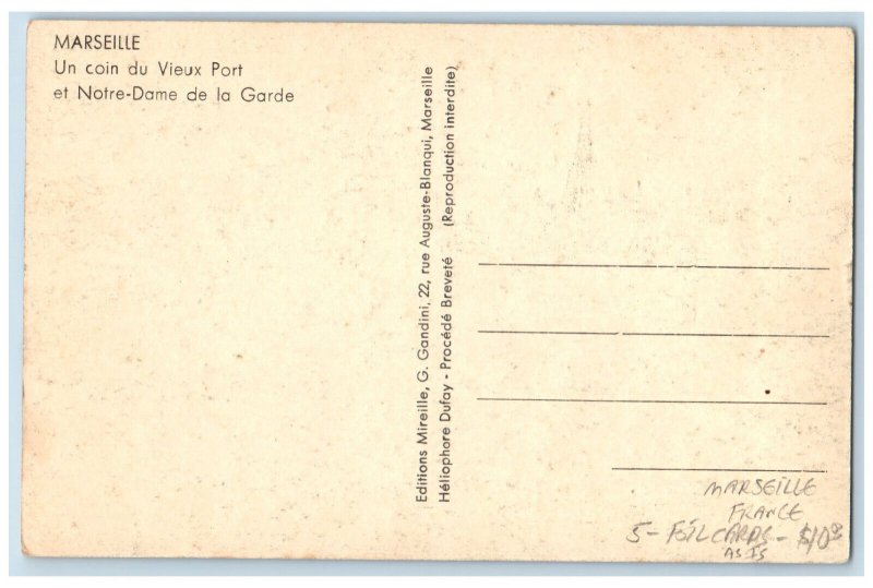 Marseille France Postcard Un Coin Du Vieux Port et Notre Dame De La Garde c1910