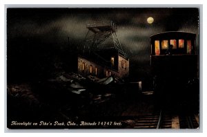 Moonlight On Pike's Peak Colorado Postcard