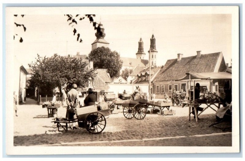 c1926 Market Scene Town Square Stora Torget Visby Sweden RPPC Photo Postcard 