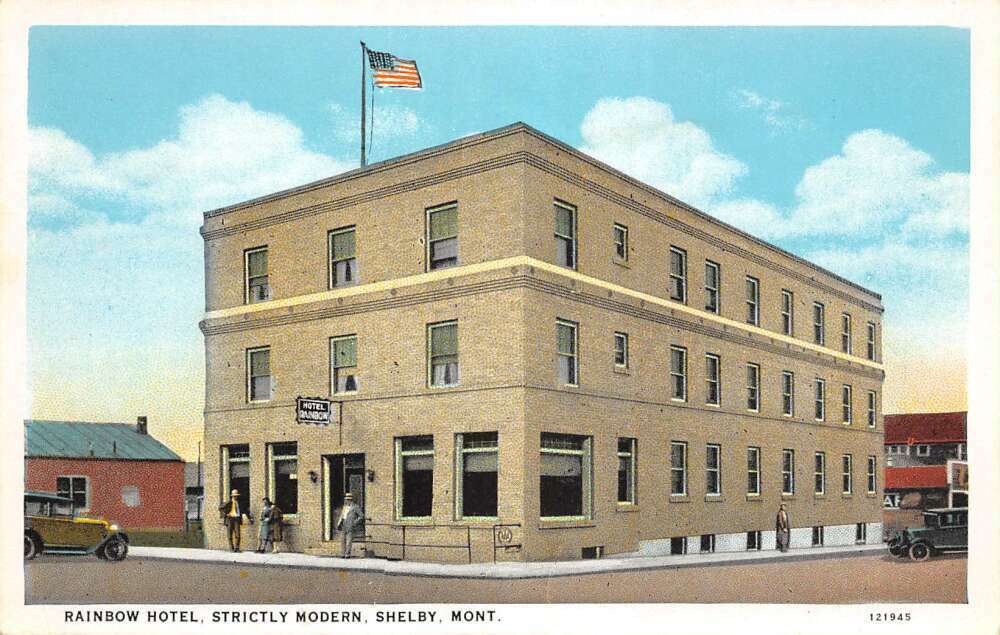 Shelby Montana view from street of Rainbow Hotel vintage pc DD7591