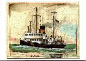 Ole West WAL Mischtechnik Boat Vintage Postcard BS23