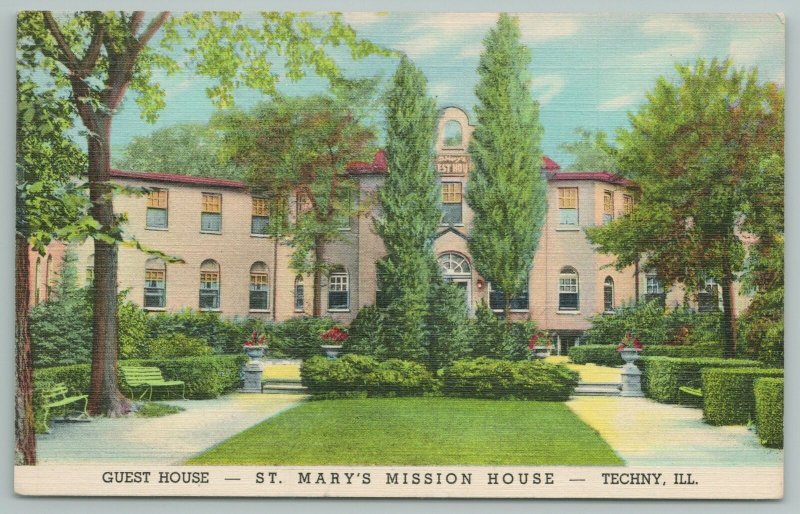 Techny Illinois~St Mary's Mission House~Guest House~Vintage Postcard