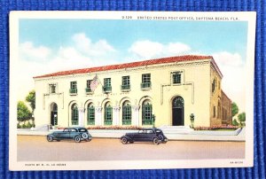 Vtg c1930's United States Post Office Old Cars Daytona Beach FL Florida Postcard
