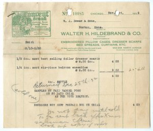 Walter H. Hildebrand & Co. Chicago Vintage Nov. 1932 Invoice