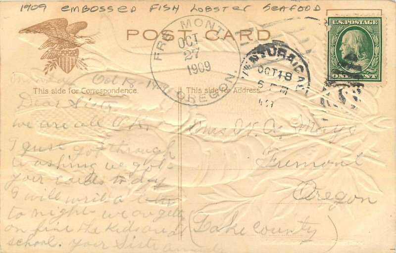 Postcard 1909 Embossed Fish Lobster Seafood 23-10867