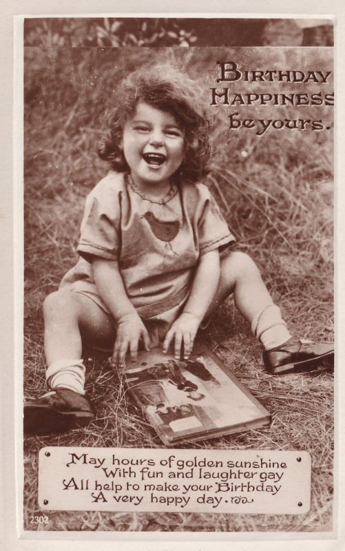 Child With Antique Scrap Book Birthday Real Photo Postcard