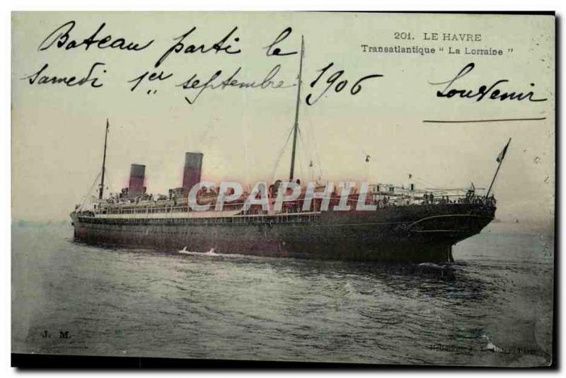 Old Postcard Boat Ship Transatlantic Lorraine Le Havre