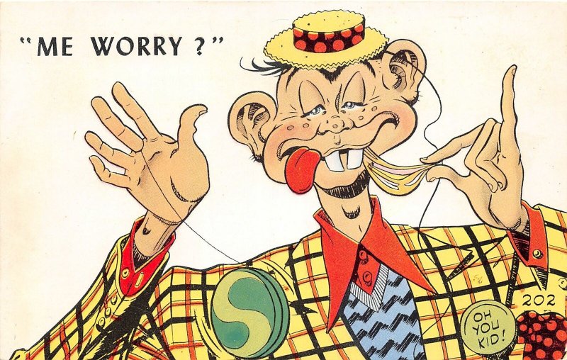 G7/ Alfred E Neuman Postcard Chrome Me Worry? Oh You Kid 4