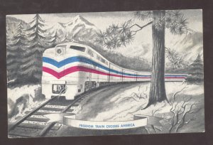 FREEDOM TRAIN CROSSES AMERICA RAILROAD TRAIN ENGINE VINTAGE POSTCARD