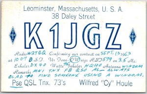 1963 QSL Radio Card K1JGZ Leominster Mass Amateur Radio Station Posted Postcard