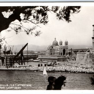 c1940s Marseille, France RPPC Fort Saint Jean Cathedral La Major Port Photo A163