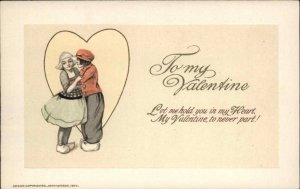 Schmucker Valentine Folk Art Dutch Children Kissing c1910 Vintage Postcard