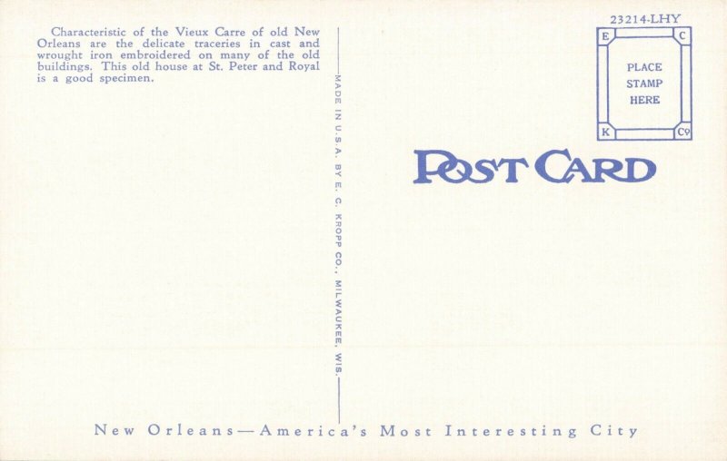 Postcard Lacework in Iron Royal Street New Orleans Louisiana 
