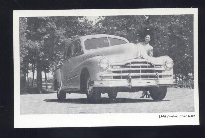 1948 PONTIAC FOUR DOOR VINTAGE CAR DEALER ADVERTISING POSTCARD PRETTY GIRL