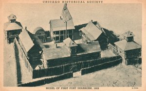 Vintage Postcard Model of First Fort Dearborn 1803 Chicago Historical Society