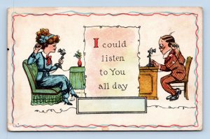 Romance Comic Candlestick Telephones Listen all Day UNP DB Dealer Postcard M14