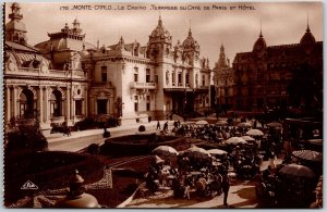 Monte Carlo Le Casino Terrassee Du Cafe De Paris Et Hotel Real RPPC Postcard