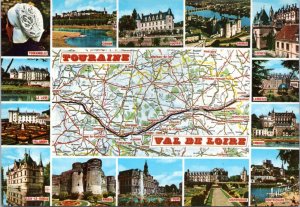 Postcard France Map -  Touraine and Loire Valley