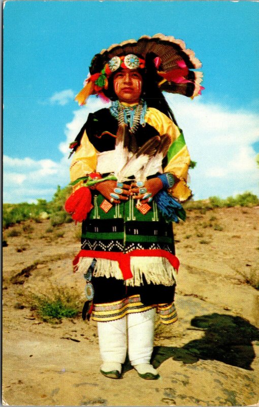 Vtg 1950s Indian Woman Dressed In Colorful Regalia Native America Postcard
