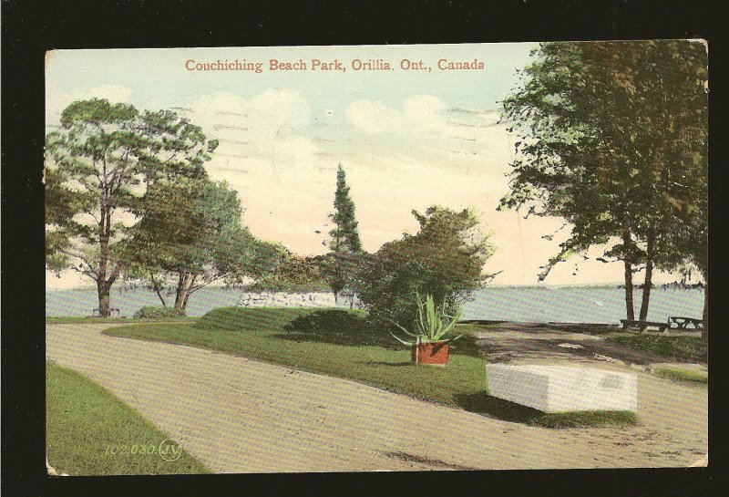 Postmark 1910 Orillia Ont Couchiching Beach Park Valentine Postcard