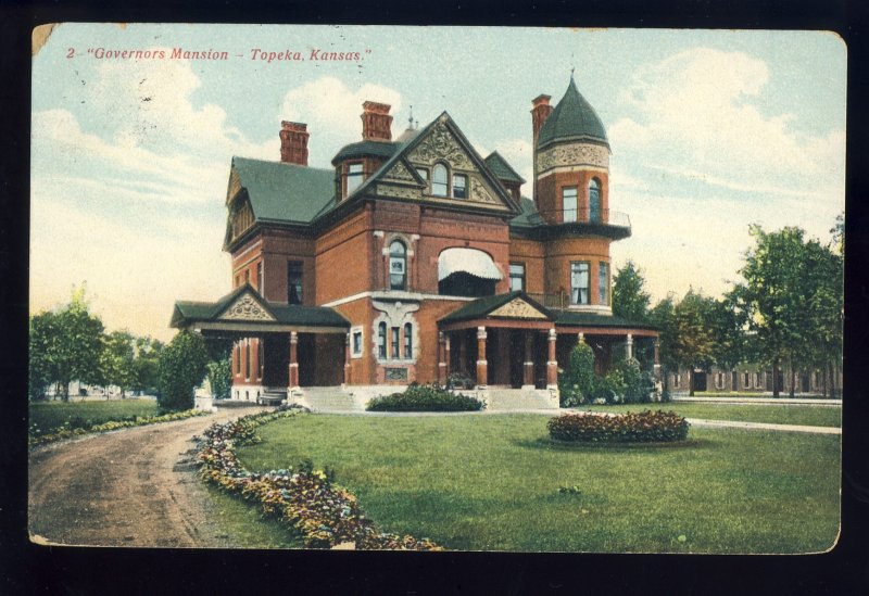 Topeka, Kansas/KS Postcard, Governors Mansion, 1909!