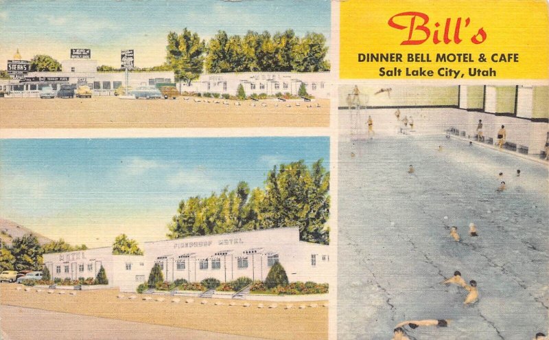Bill's Bell Motel Motel Cafe Salt Lake City Utah Roadside America linen postcard