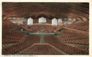 Vintage Postcard Interior View Wide Auditorium Ocean Grove New Jersey C.T. Art