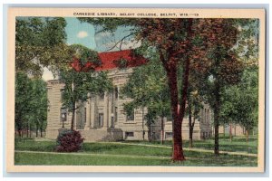 Beloit Wisconsin Postcard Carnegie Library Beloit College c1940 Vintage Antique