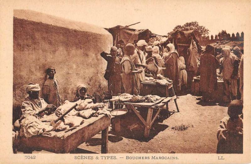 Morocco Merchant Butchers Market Scene Africa Antique Postcard K68472