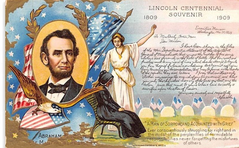 Lincoln Centennial Souvenir USA Writing on back 