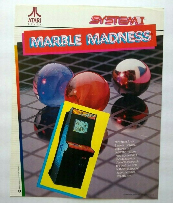 Atari Marble Madness Arcade FLYER Original Retro Video Game 1984 Art Print Sheet