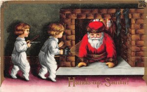 H3/ Santa Claus Christmas Postcard c1910 Fireplace Kids Gun Robbery 2