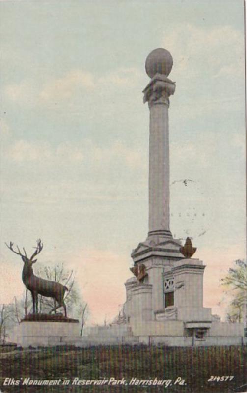 Pennsylvania Harrisburg Elks' Monument in Reservoir Park 1915