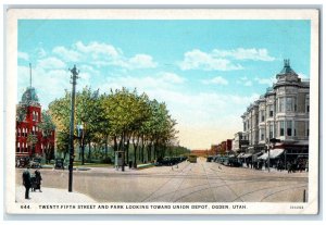 c1920s Twenty Fifth Street and Park Looking Toward Union Depot Ogden UT Postcard