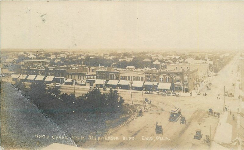 Postcard RPPC Photo Oklahoma Enid North Grand Stephenson Trolley Birdseye 23-568