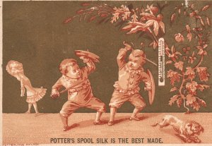 1880s-90s Potter's Spool Silk is the Best Made Two Boys Fighting with Swords