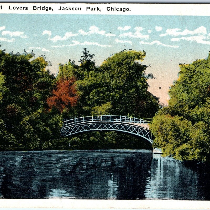 c1910s Chicago, IL Lovers Bridge Litho Photo Postcard PC Jackson Park ILL A69