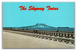 Vintage 1960's Postcard Famous Sunshine Skyway Twin Spans Tampa Bay Florida