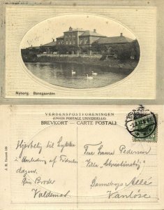 denmark, NYBORG, Banegaarden, Railway Station (1912) Embossed Postcard