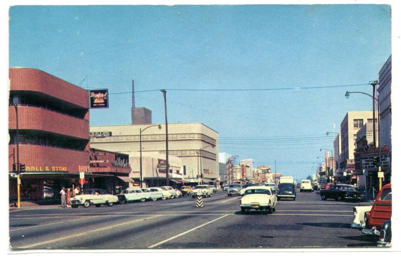 Chester Avenue Cars Bakersfield California 1957 postcard