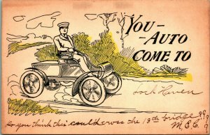 Automobile Comic You Auto Come to Lock Haven PA 1900s UDB Postcard UNP