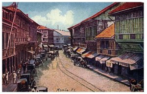 Manila Philippines PI Escolta Street Scene Market Old Cars Pedestrians Postcard