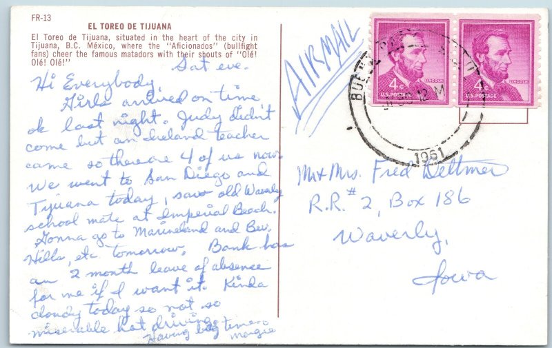 c1960s Tijuana Mexico Postcard El Toreo Bull Ring Stadium Bullfighting Arena