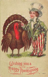 J9/ Patriotic Postcard c1910 Thanksgiving Uncle Sam Turkey 187