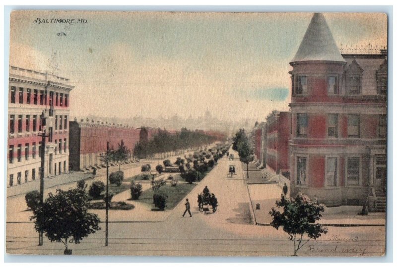 1907 Horse Carriage Dirt Road Building Baltimore Maryland MD Antique Postcard